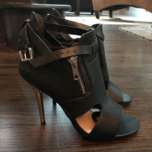 Black and Metallic Silver Zipper Heels